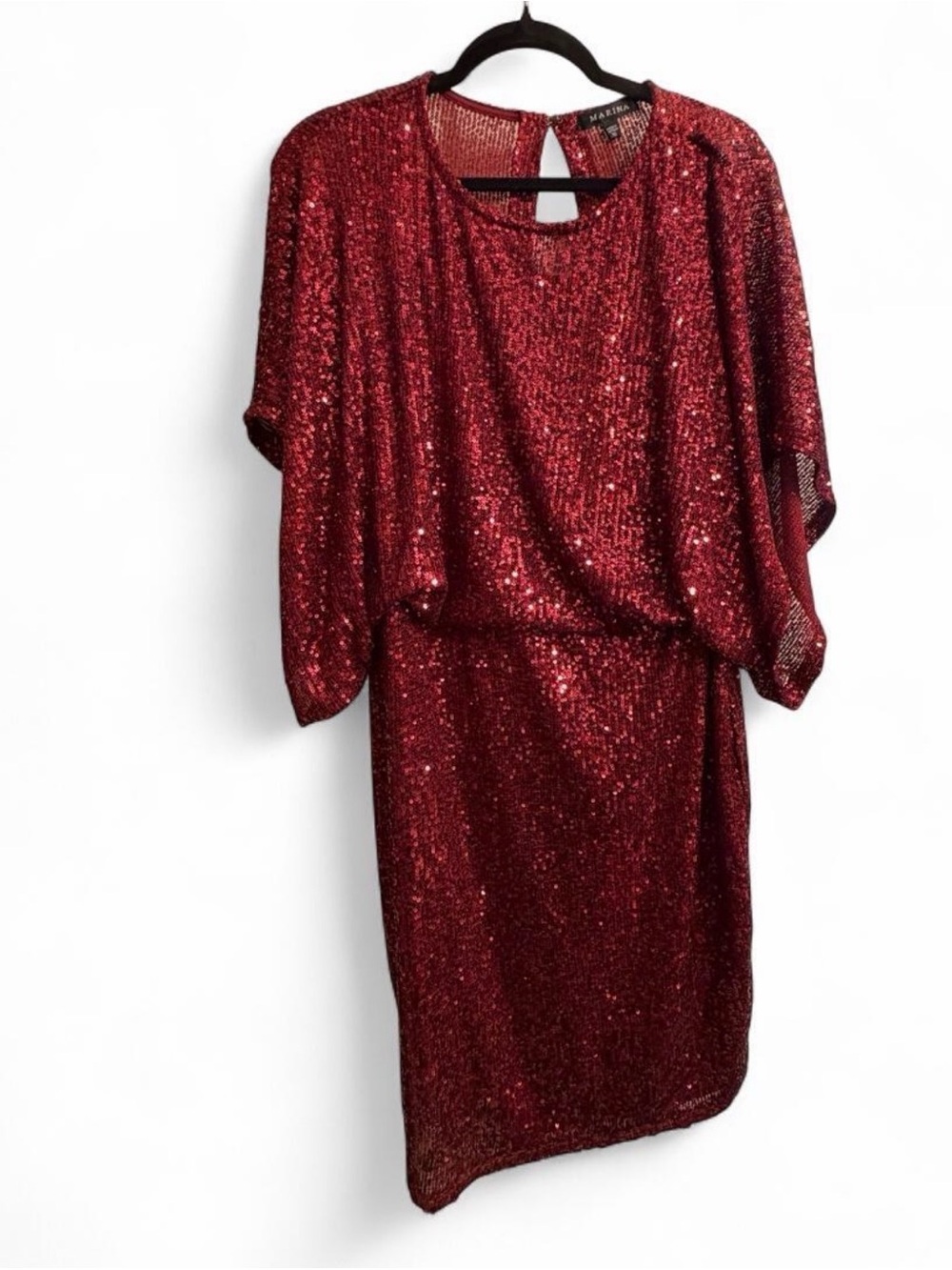 MARINA Red Sequin Midi Dress